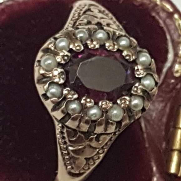 12k gold genuine amethyst seed  pearl enamel ring main image 5